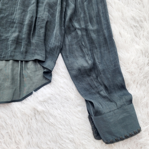 Naked Zebra Dark Green Silky Button Front Top - Picture 5 of 8